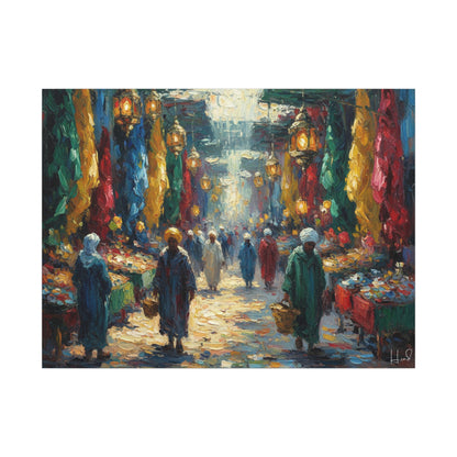 Middle Eastern Market Matte Canvas Wall Art — Colorful Bazaar Street Scene