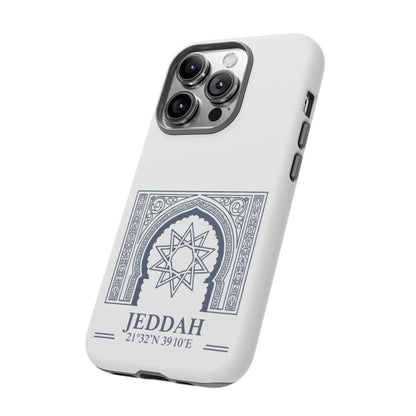 Jeddah Coordinates Phone Case — Arabic Arch Geometric Design
