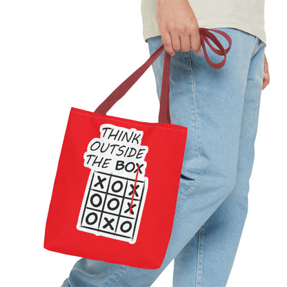 Think Outside the Box Tote Bag — Red Tic-Tac-Toe Motivational Canvas Tote