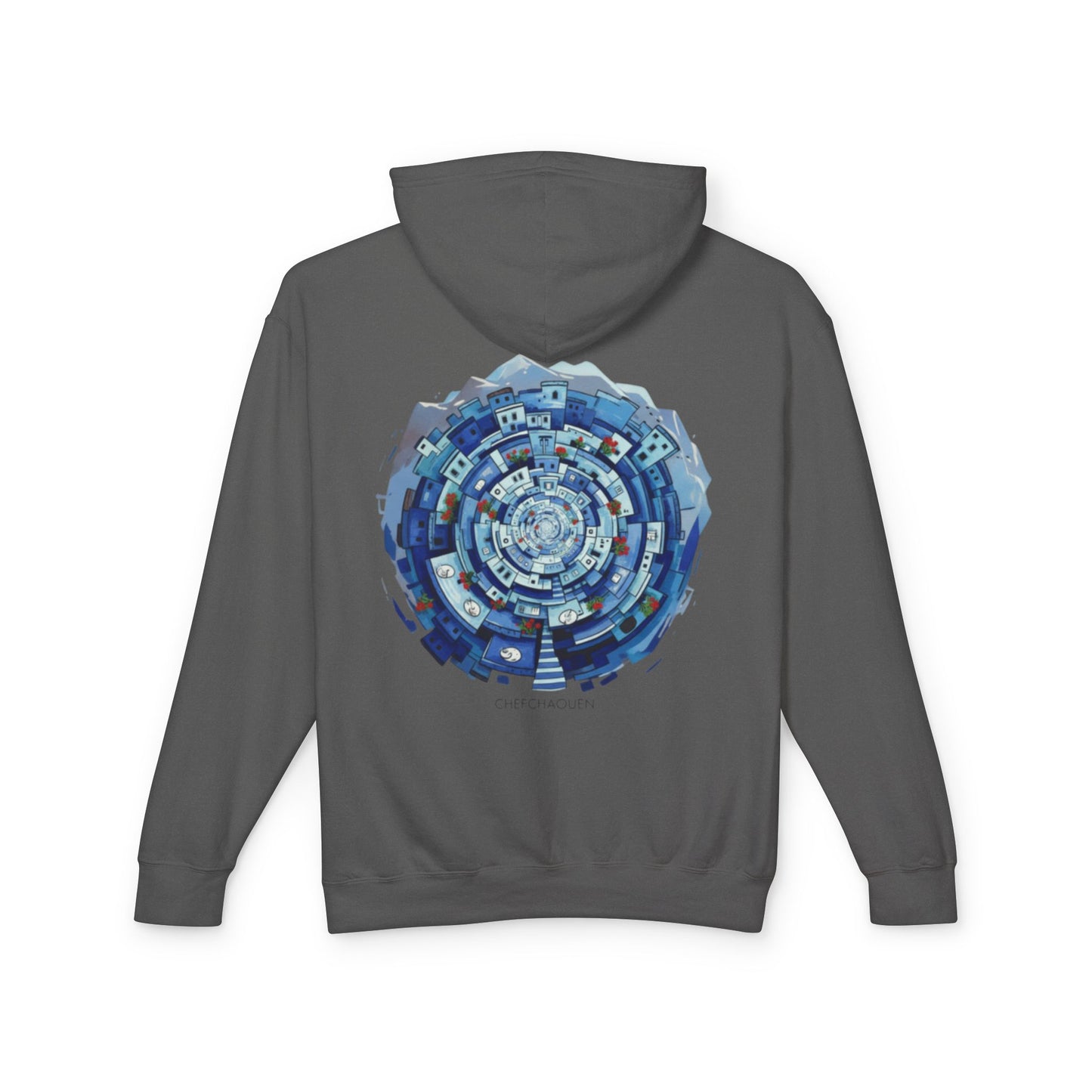 Abstract Blue Mandala Hoodie — Geometric Spiral Art Lightweight Hoodie
