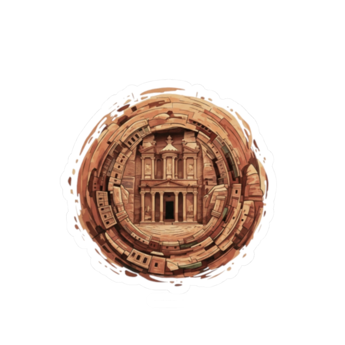 Petra Circle Sticker — Ancient Rock-Cut Tomb Illustration Kiss-Cut Sticker