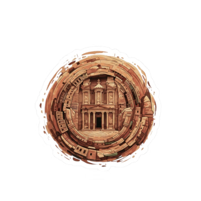 Petra Circle Sticker — Ancient Rock-Cut Tomb Illustration Kiss-Cut Sticker