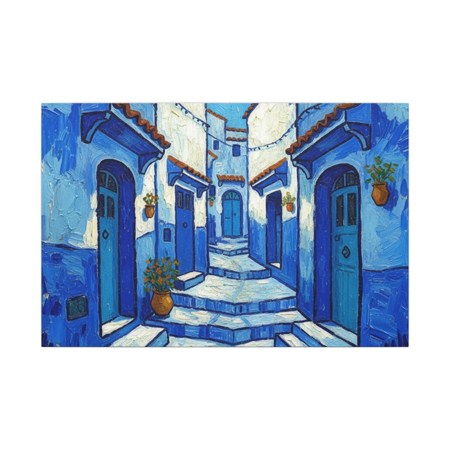 Mediterranean Blue Alley Canvas Print — Stretched Matte Wall Art