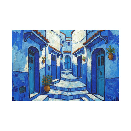 Mediterranean Blue Alley Canvas Print — Stretched Matte Wall Art