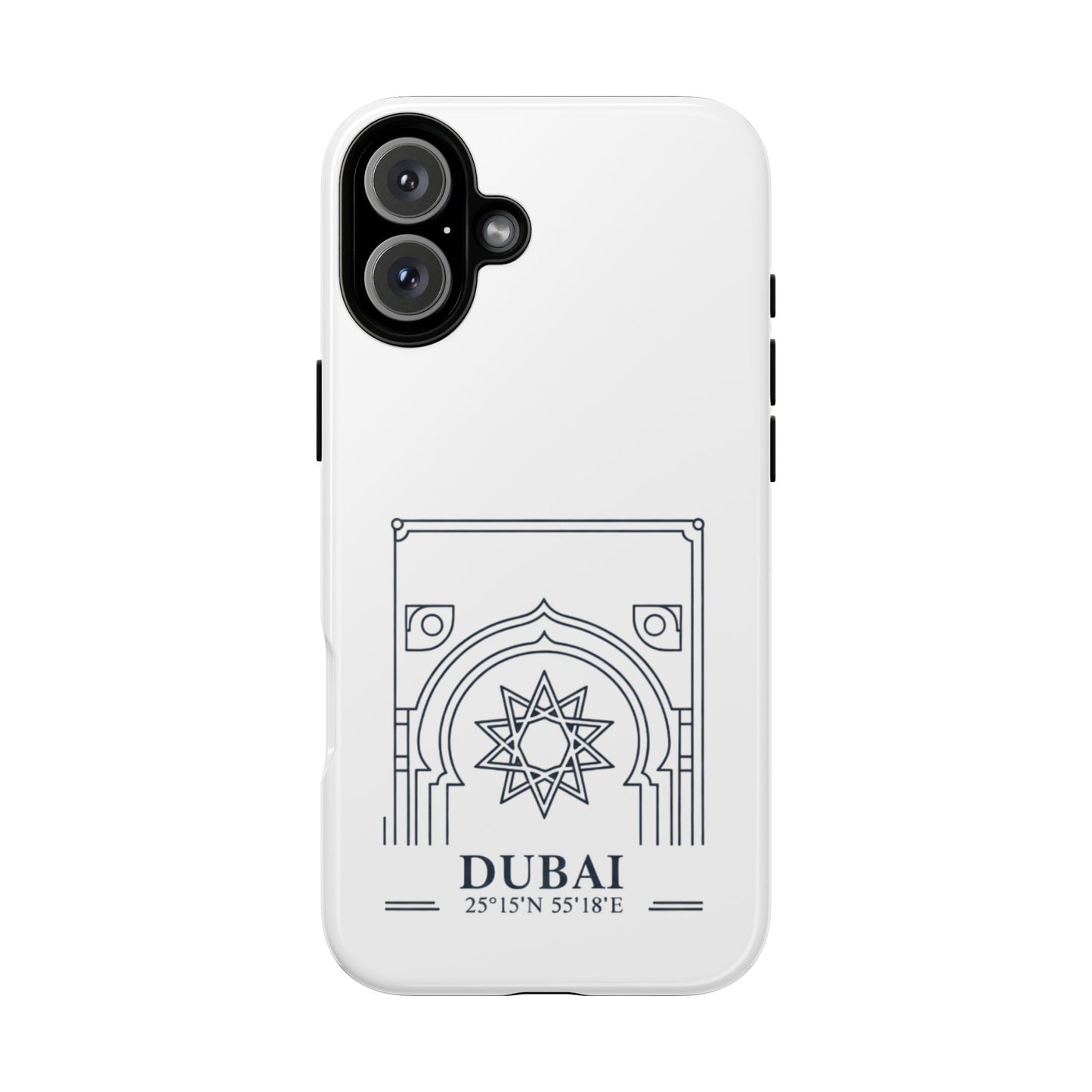Dubai Architectural Phone Case — Minimal Souvenir Travel Design with Coordinates