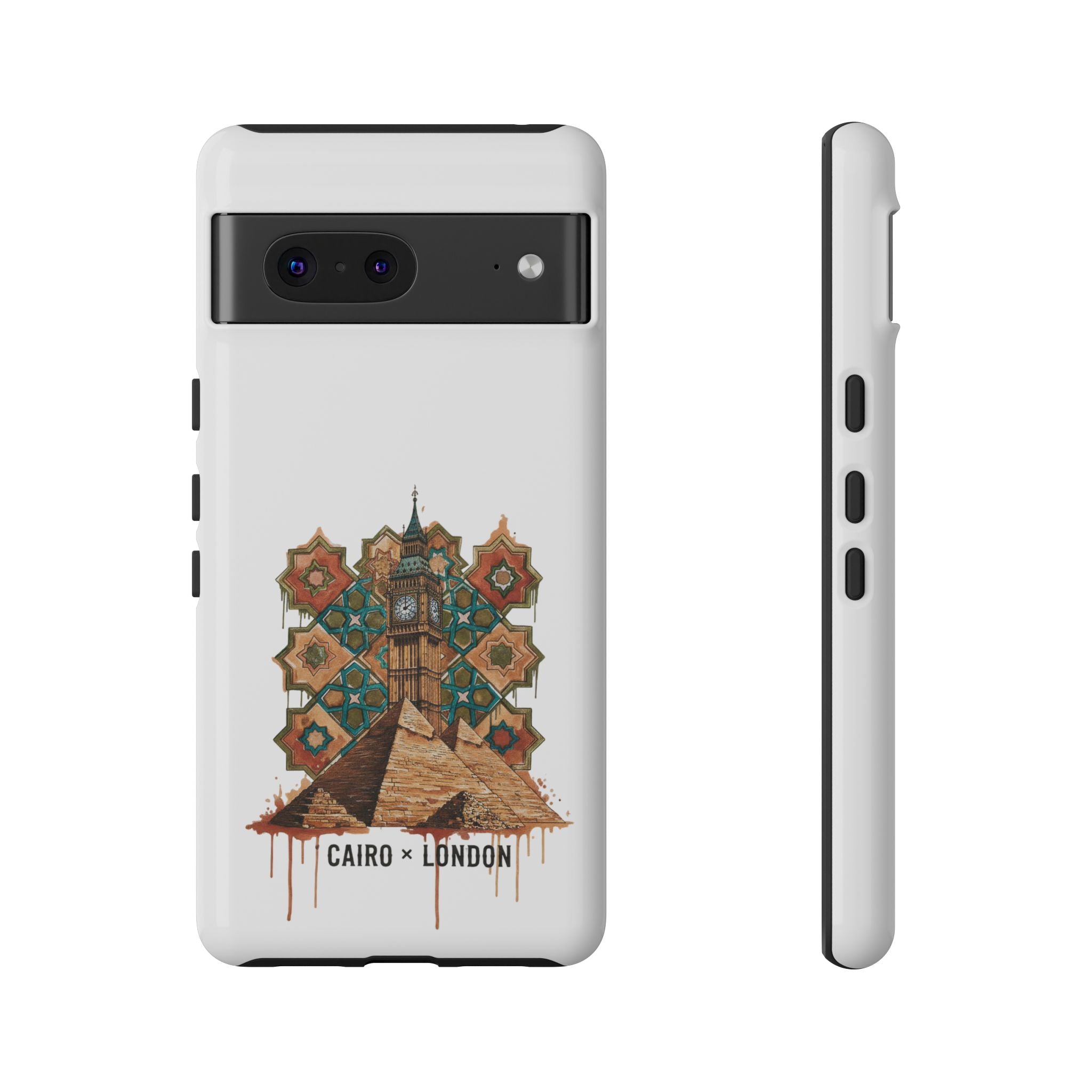 Cairo × London Phone Case — Vintage Mosaic Pyramids & Big Ben Travel Design