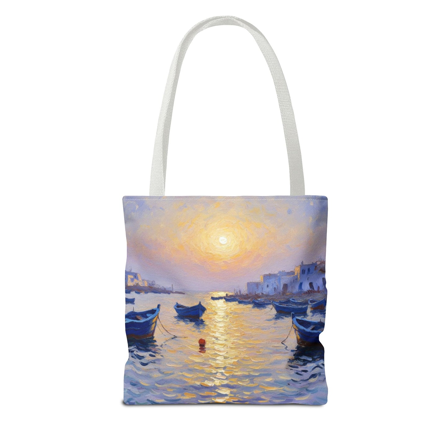 Sunset Harbor Tote Bag - Seaside Boats Art Print