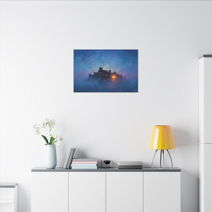 Tableau sur toile mate « Forteresse de la Nuit Étoilée » — Paysage mystique de château bleu