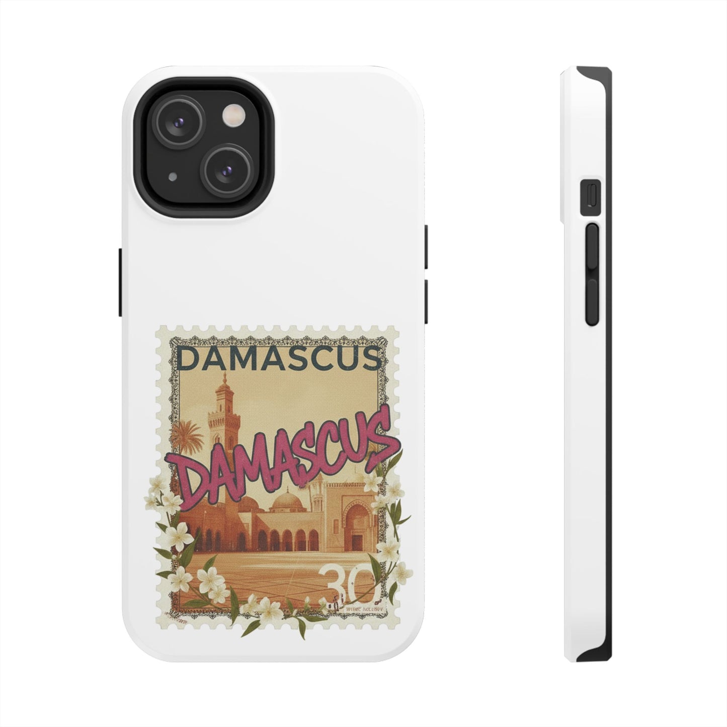 Étui de téléphone résistant à motif de timbres vintage Damas — Coque de téléphone rétro pour voyage