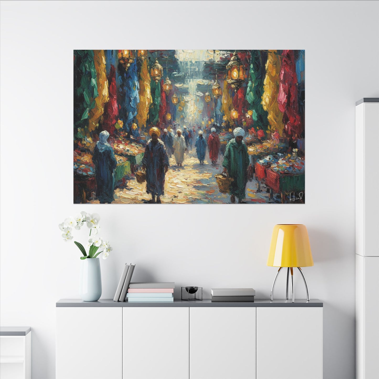 Middle Eastern Market Matte Canvas Wall Art — Colorful Bazaar Street Scene