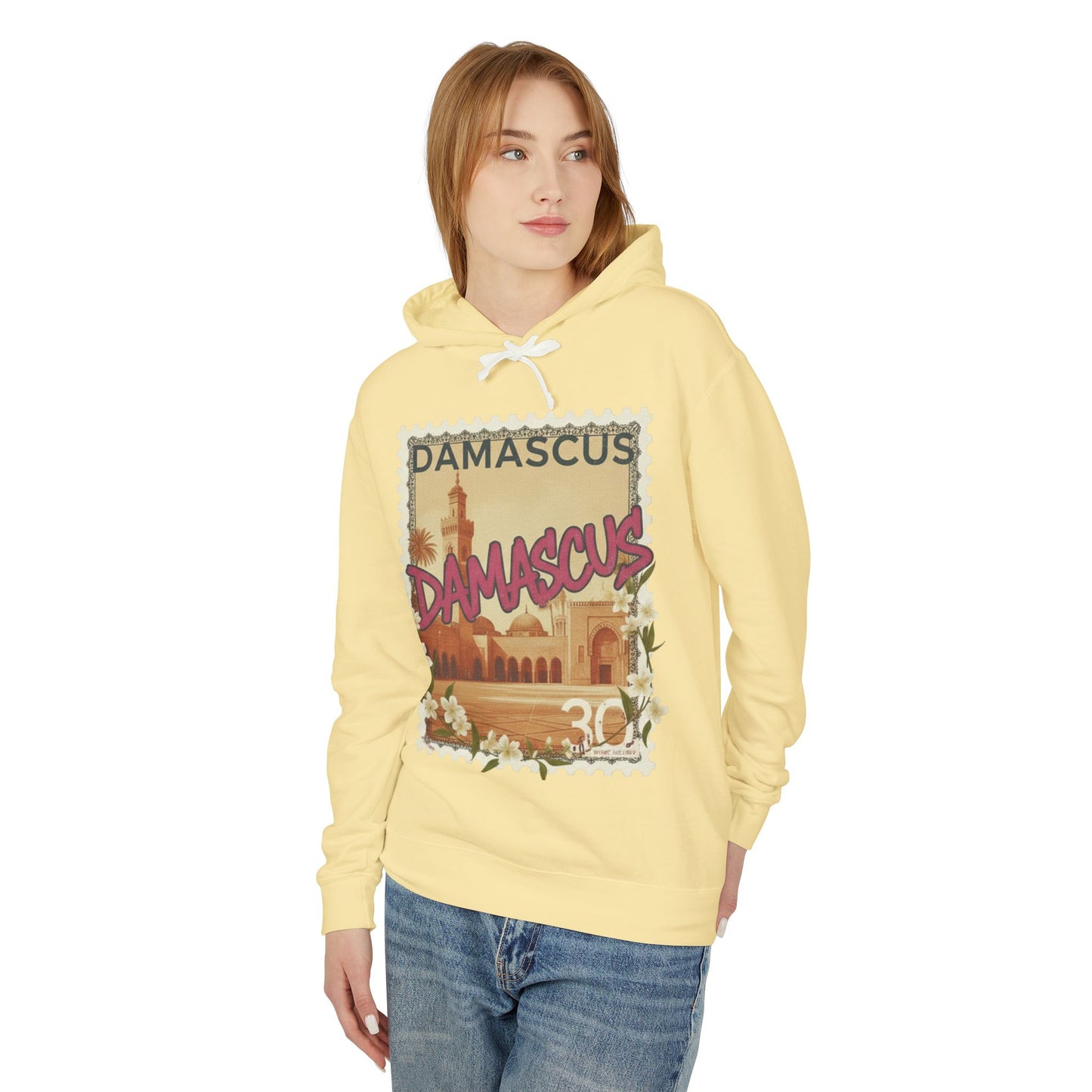 Damascus Vintage Postage Hoodie — Retro Travel Sweatshirt