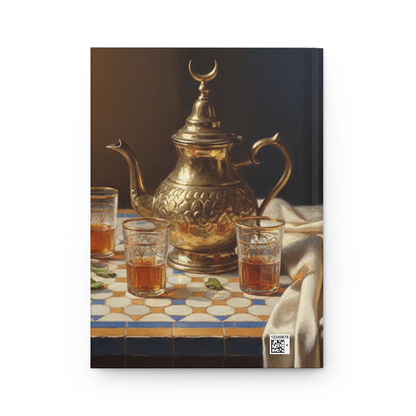 Moroccan Tea Set Hardcover Journal — Vintage Brass Teapot & Glasses Notebook