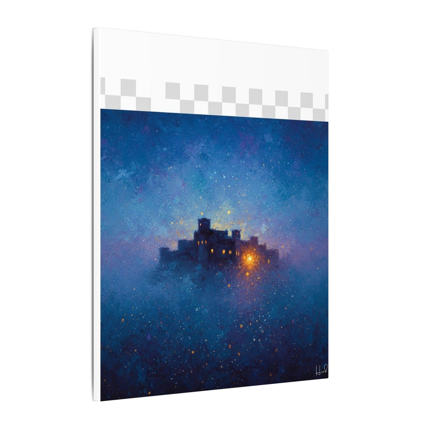 Tableau sur toile mate « Forteresse de la Nuit Étoilée » — Paysage mystique de château bleu