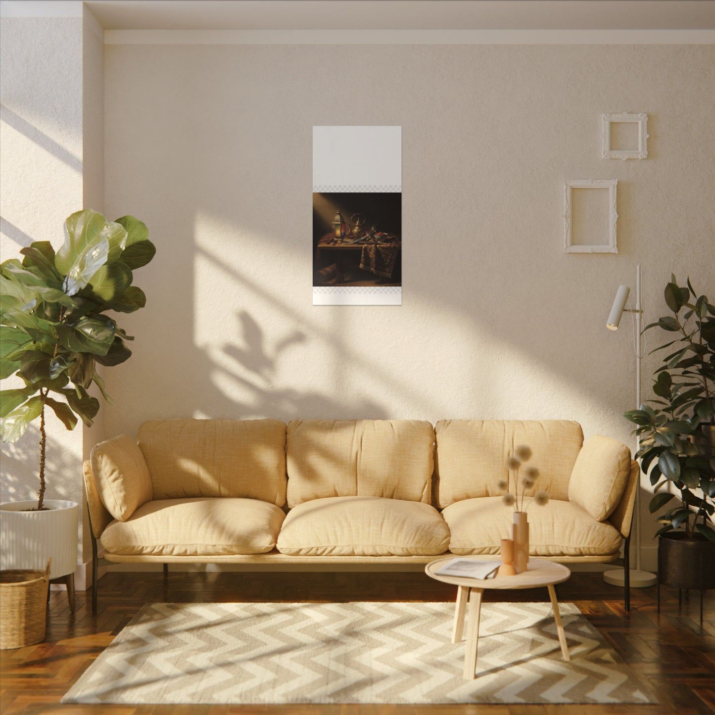 Oriental Still Life Canvas — Vintage Brass Teapot & Lantern Wall Art