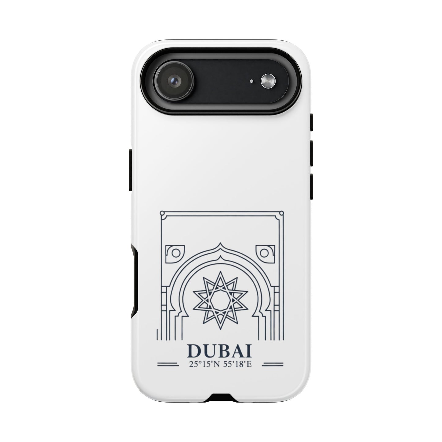Dubai Architectural Phone Case — Minimal Souvenir Travel Design with Coordinates