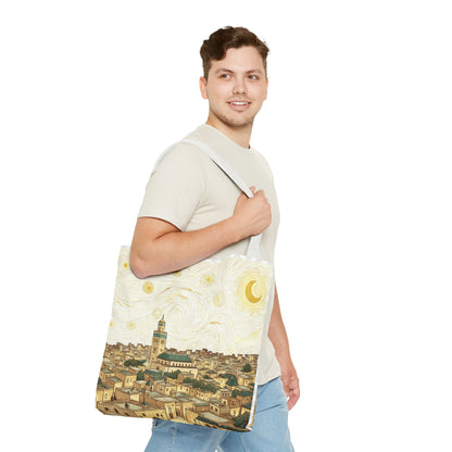 Starry Night Cityscape Tote Bag — Vintage Moroccan Skyline All-Over Print