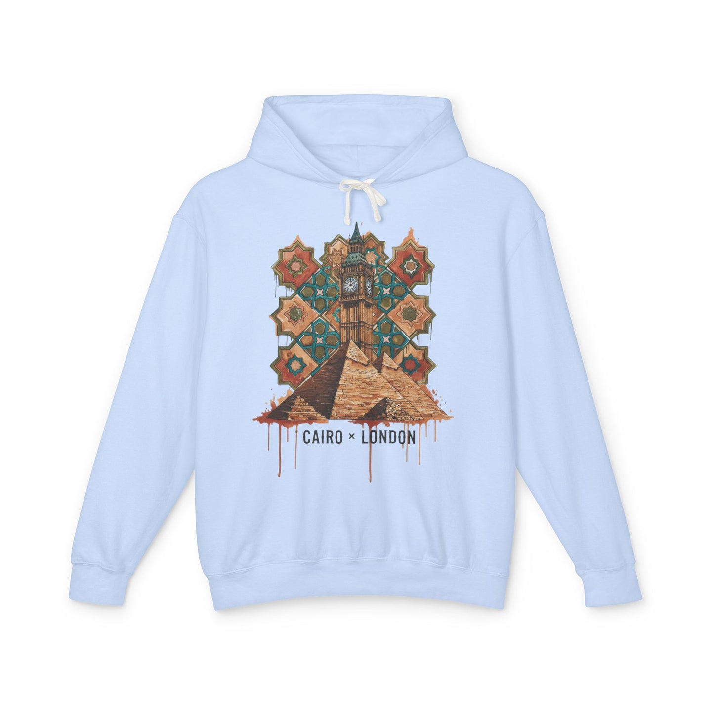 Cairo to London Vintage Pyramid Hoodie — Travel & Retro Mosaic Graphic