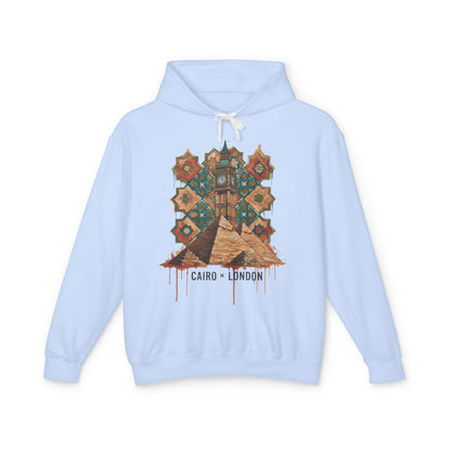 Cairo to London Vintage Pyramid Hoodie — Travel & Retro Mosaic Graphic