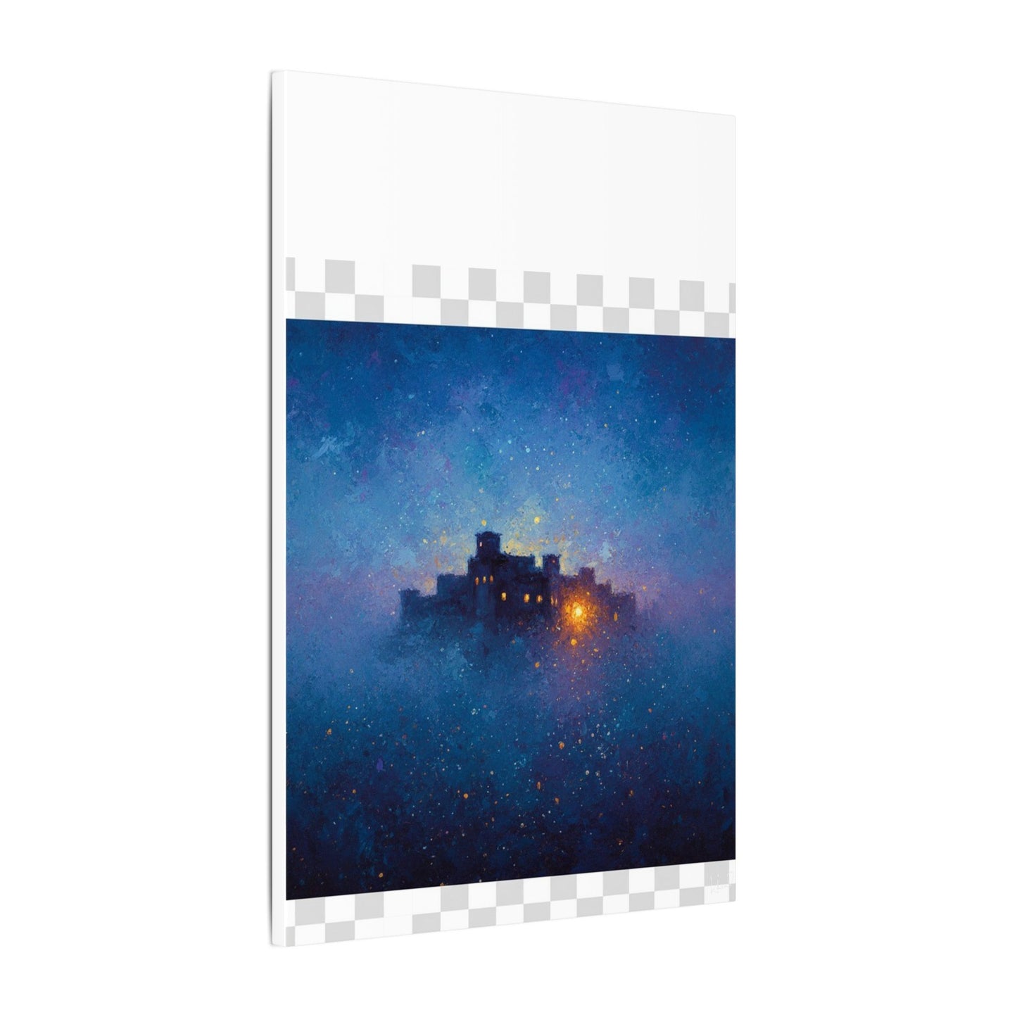 Tableau sur toile mate « Forteresse de la Nuit Étoilée » — Paysage mystique de château bleu