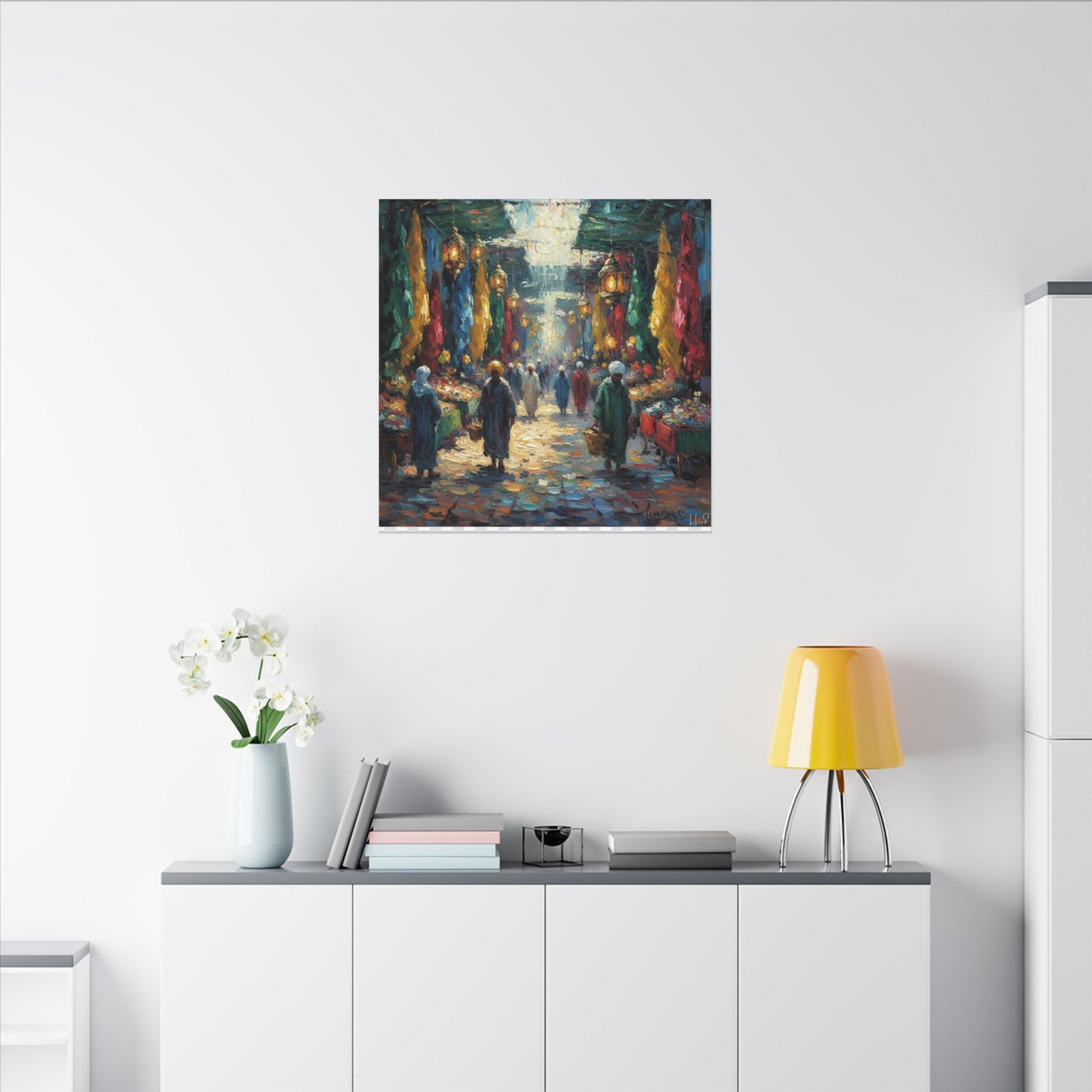 Middle Eastern Market Matte Canvas Wall Art — Colorful Bazaar Street Scene
