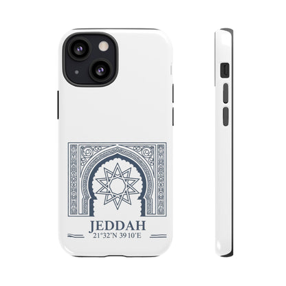 Jeddah Coordinates Phone Case — Arabic Arch Geometric Design