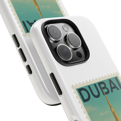 Coque de téléphone motif timbre-poste de Dubaï — Coque iPhone résistante inspirée du voyage