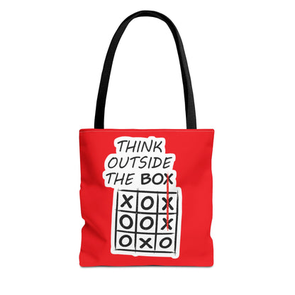 Think Outside the Box Tote Bag — Red Tic-Tac-Toe Motivational Canvas Tote