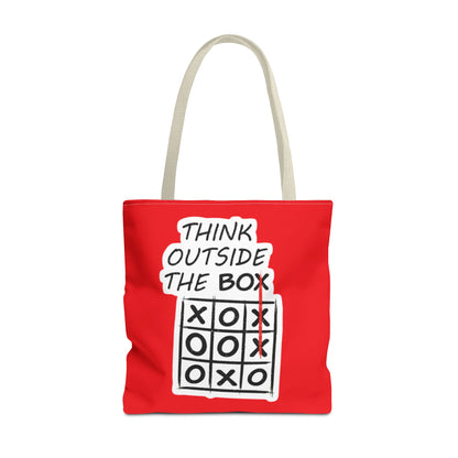 Think Outside the Box Tote Bag — Red Tic-Tac-Toe Motivational Canvas Tote
