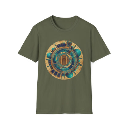 Sacred Geometry Mandala T-Shirt — Teal & Gold Spiritual Art Tee