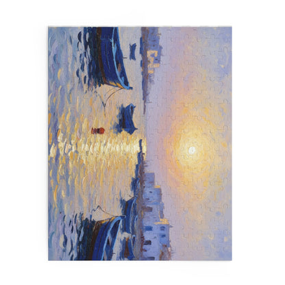 Seaside Sunset Puzzle — Impressionist Harbor Scene (120/252/500 Piece)
