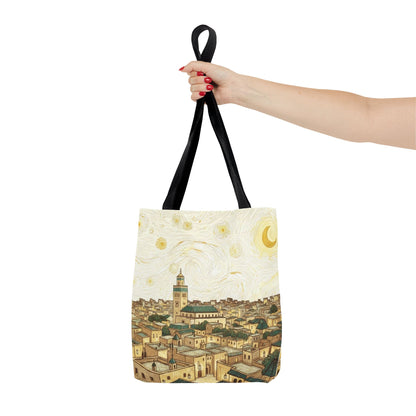 Starry Night Cityscape Tote Bag — Vintage Moroccan Skyline All-Over Print