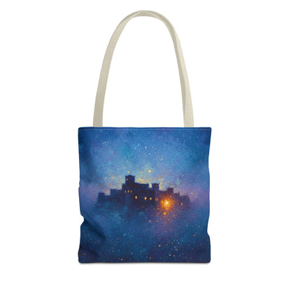Starry Night Castle Tote Bag — Mystical Galaxy Scene All-Over Print