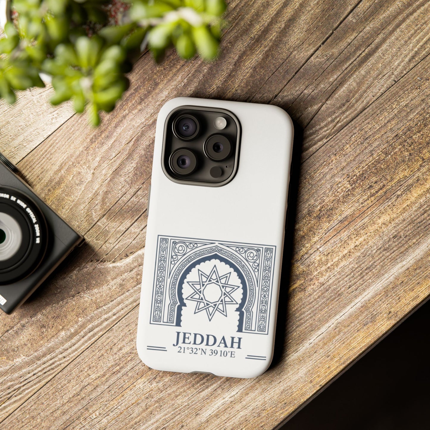 Jeddah Coordinates Phone Case — Arabic Arch Geometric Design