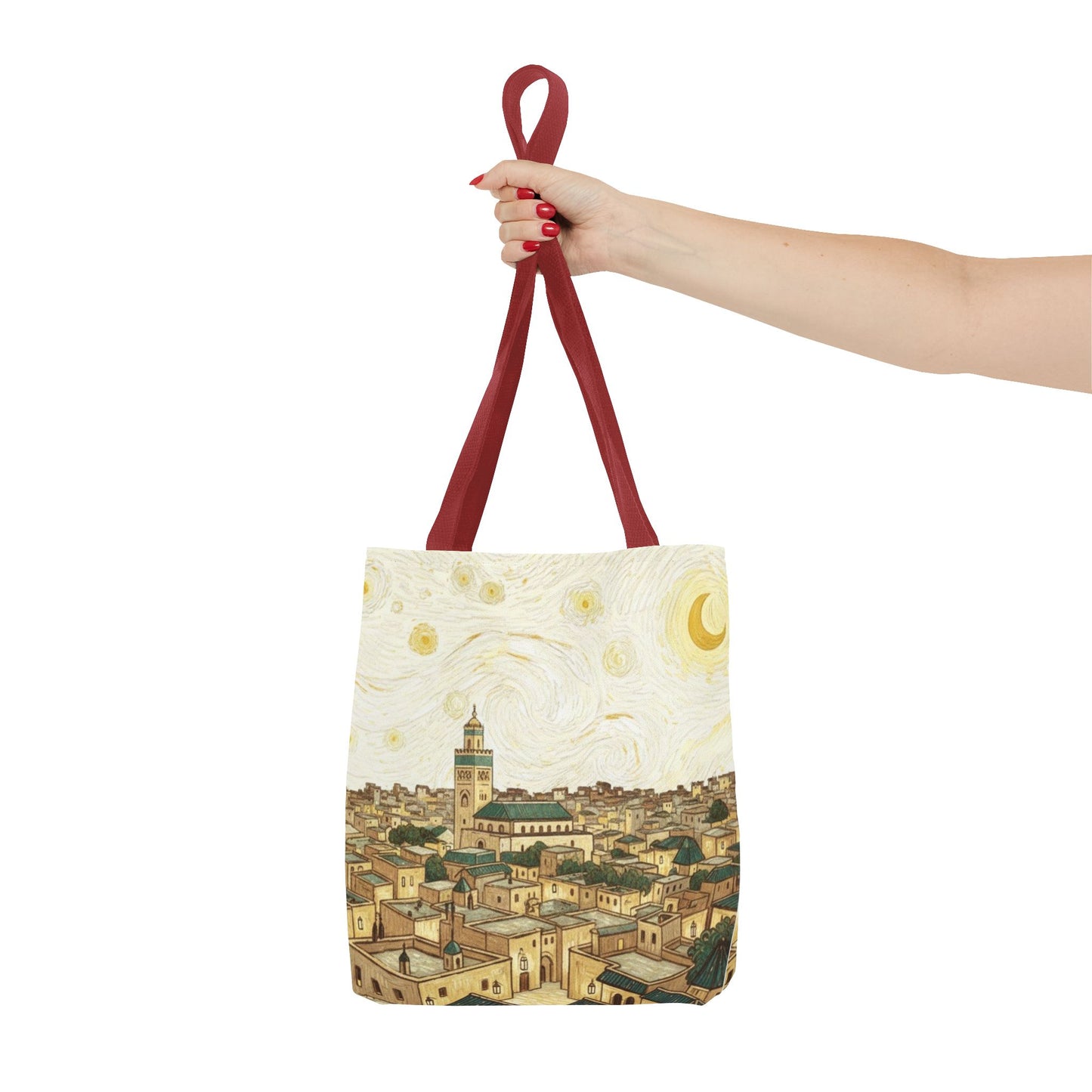 Starry Night Cityscape Tote Bag — Vintage Moroccan Skyline All-Over Print
