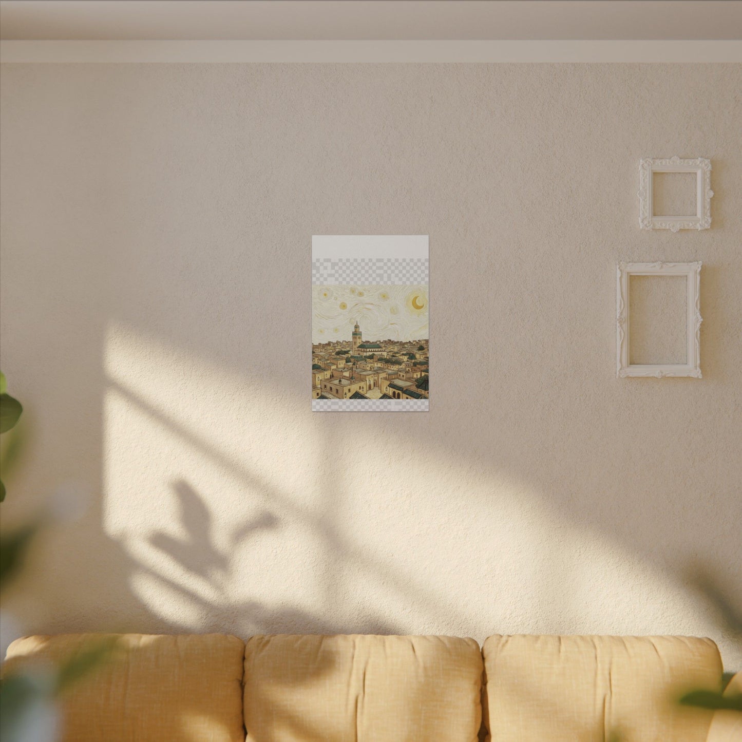 Moroccan Cityscape Canvas Print — Starry Night-Inspired Mosque Wall Art