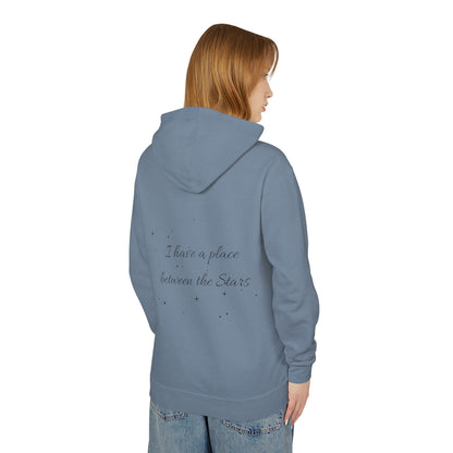 Starry Script Hoodie — "I Have a Place Between the Stars" Lightweight Pullover