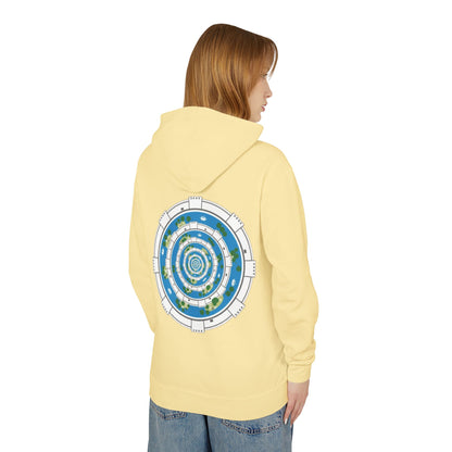 Circular World Map Hoodie — Planet Orbit Graphic Lightweight Hooded Sweatshirt