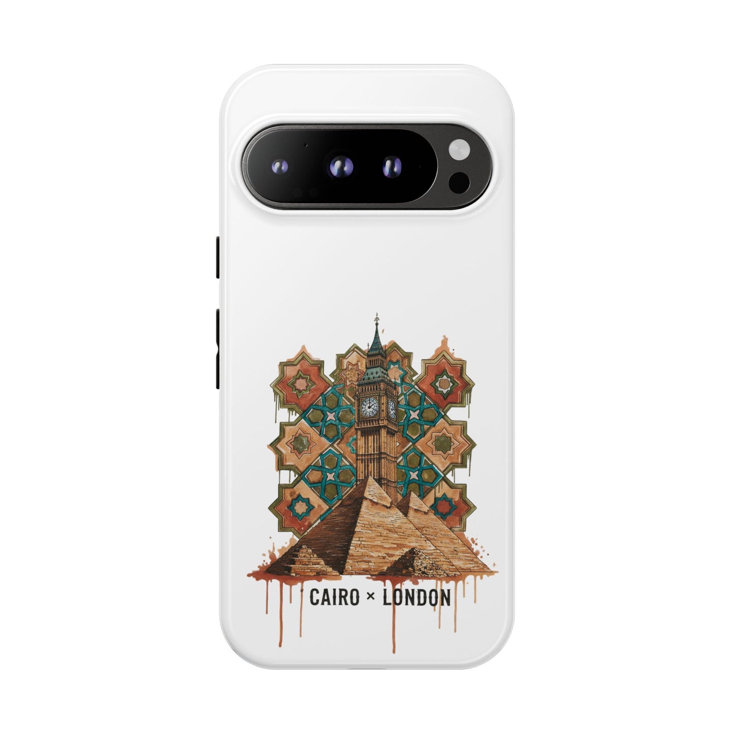 Cairo × London Phone Case — Vintage Mosaic Pyramids & Big Ben Travel Design