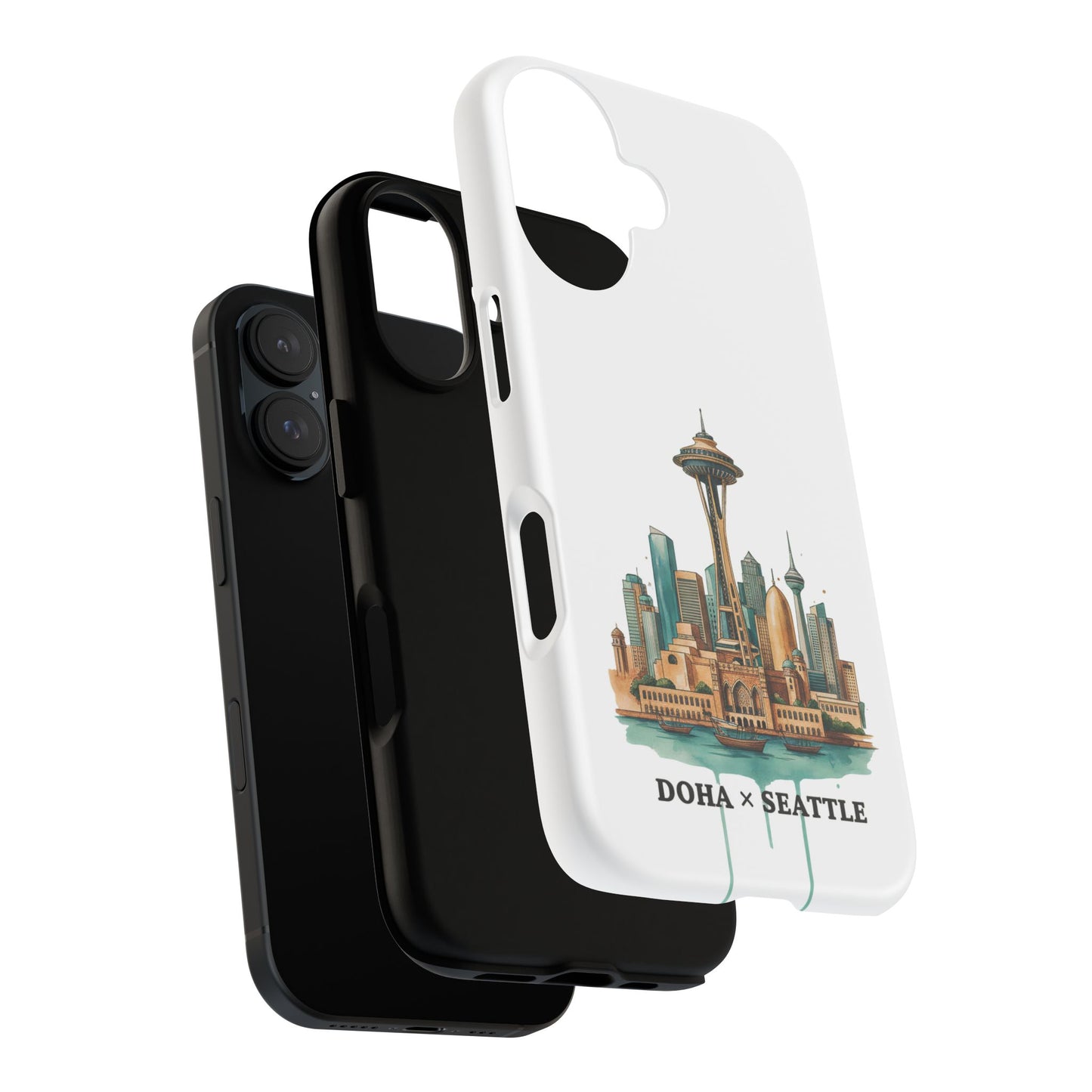 Coque de téléphone résistante Doha x Seattle Skyline — Protection pour téléphone inspirée de la ville