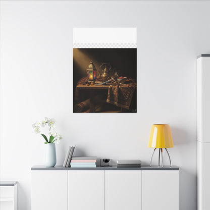 Oriental Still Life Canvas — Vintage Brass Teapot & Lantern Wall Art