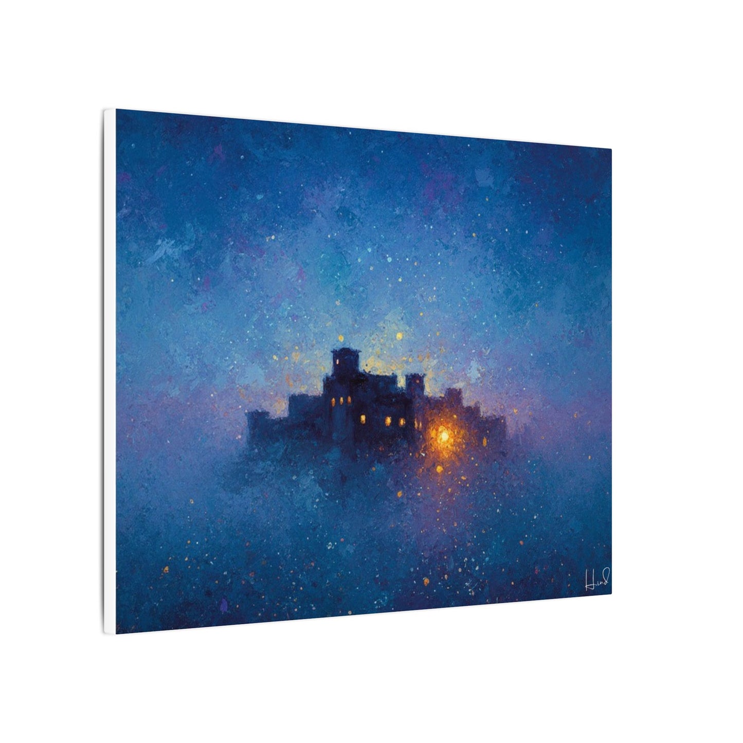 Tableau sur toile mate « Forteresse de la Nuit Étoilée » — Paysage mystique de château bleu