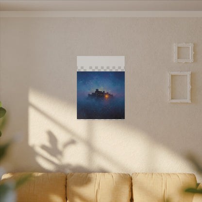 Tableau sur toile mate « Forteresse de la Nuit Étoilée » — Paysage mystique de château bleu