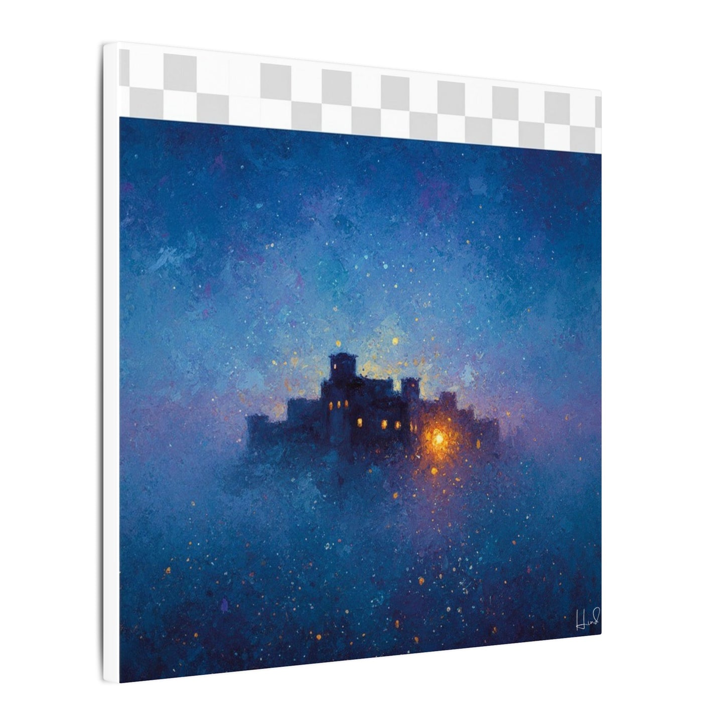 Tableau sur toile mate « Forteresse de la Nuit Étoilée » — Paysage mystique de château bleu