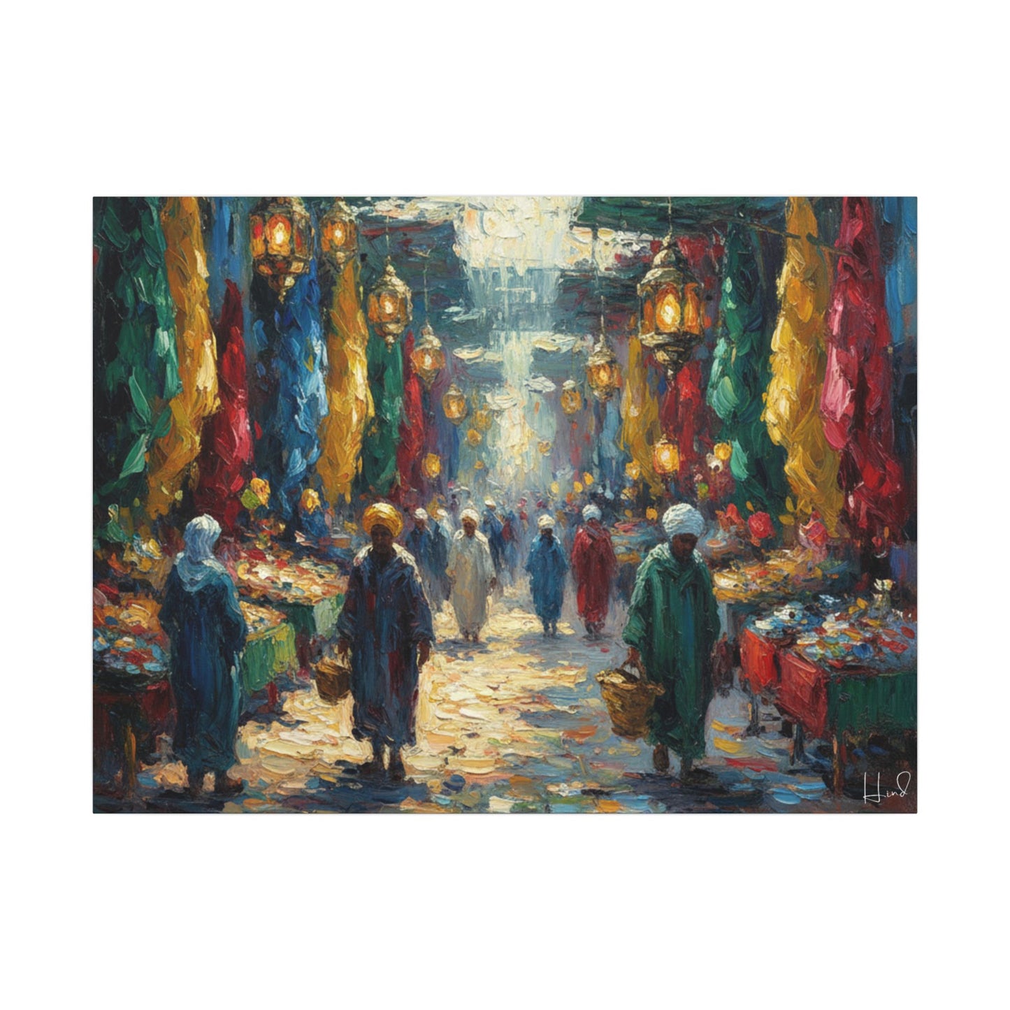 Middle Eastern Market Matte Canvas Wall Art — Colorful Bazaar Street Scene