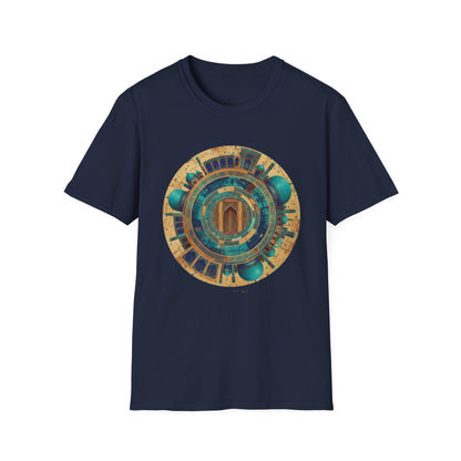 Sacred Geometry Mandala T-Shirt — Teal & Gold Spiritual Art Tee