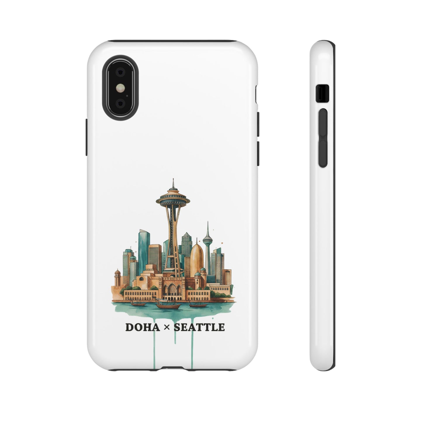 Coque de téléphone résistante Doha x Seattle Skyline — Protection pour téléphone inspirée de la ville