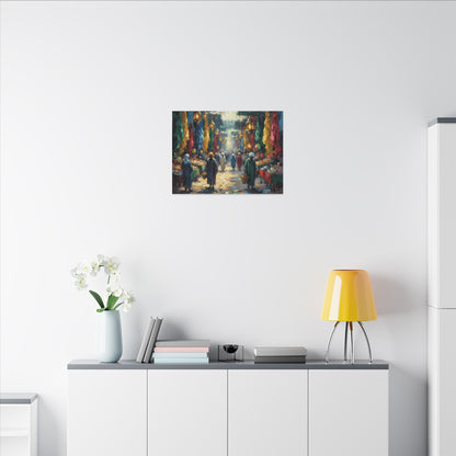 Middle Eastern Market Matte Canvas Wall Art — Colorful Bazaar Street Scene