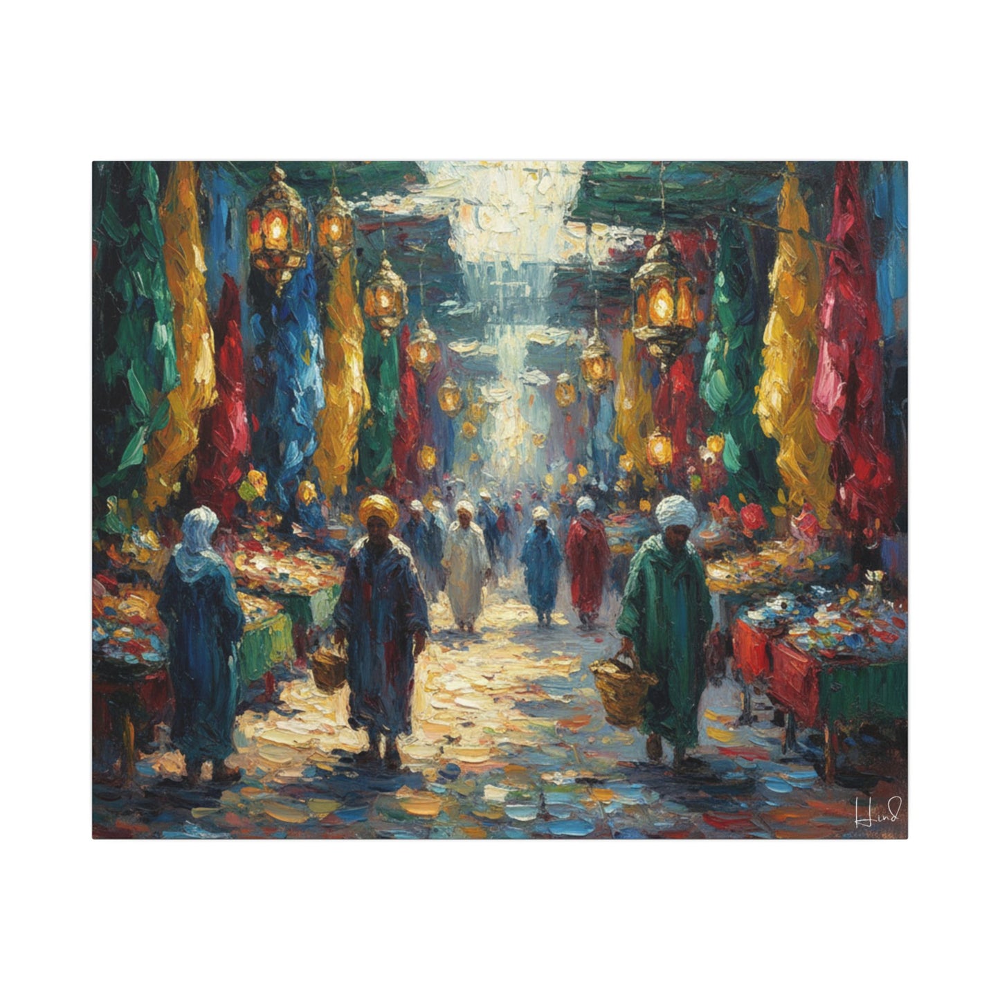 Middle Eastern Market Matte Canvas Wall Art — Colorful Bazaar Street Scene