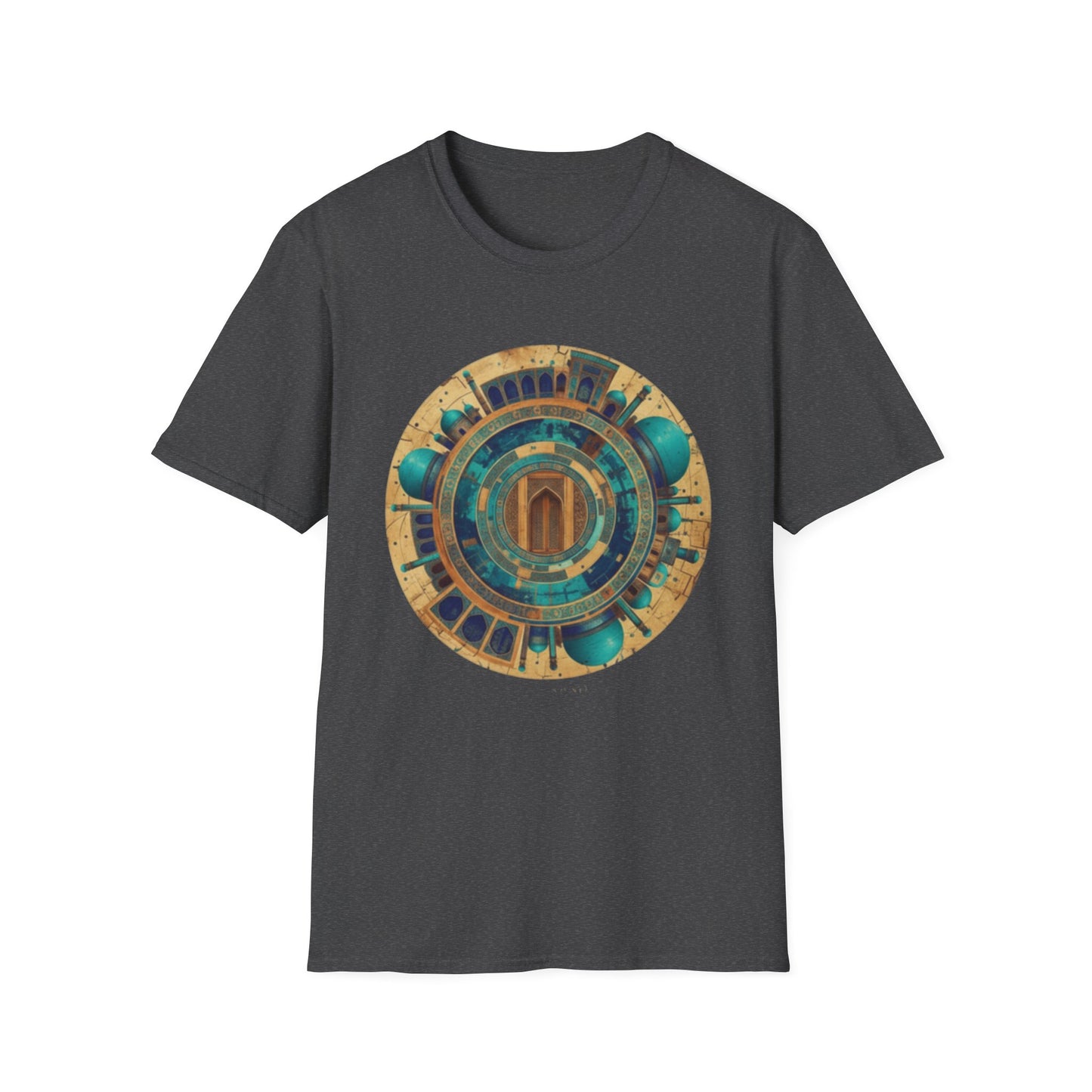 Sacred Geometry Mandala T-Shirt — Teal & Gold Spiritual Art Tee