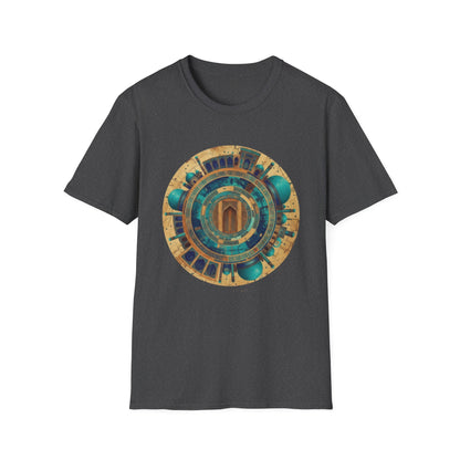 Sacred Geometry Mandala T-Shirt — Teal & Gold Spiritual Art Tee